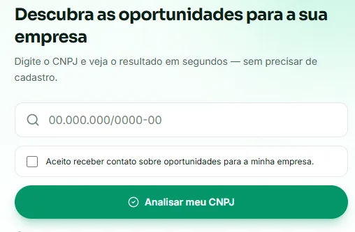 Interface do OportuniGov com análise de CNPJ